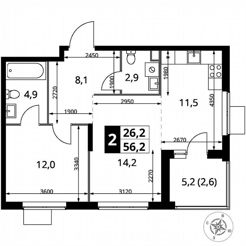 1-к. квартира, 56,2 м², 18/23 эт.