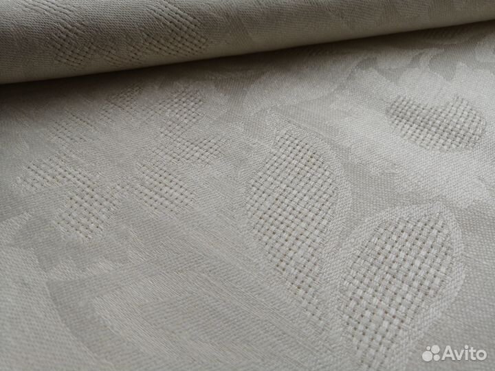 Скатерть льняная белая с выработкой новая винтаж