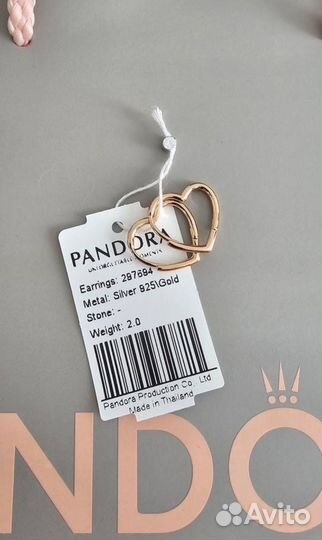 Pandora Серьги ассиметричные сердца любви Оригинал