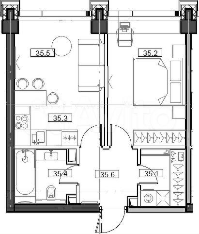 2-к. квартира, 43,4 м², 8/57 эт.