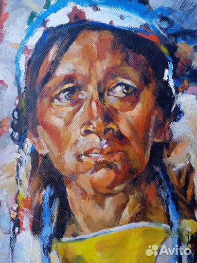 Копия работы Н.И. Фешина. Картина индеец