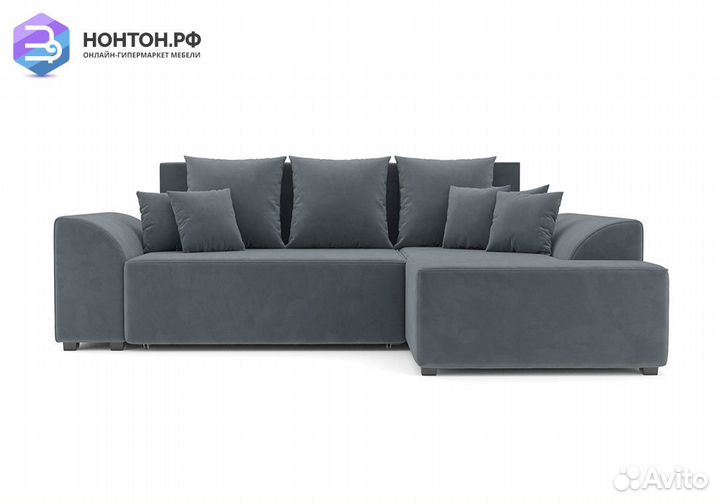 Угловой диван еврокнижка Каскад велюр серо-синий