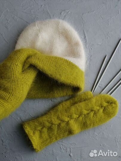 Варежки и шапка пух норки