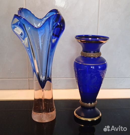 Ваза Богемия Чехословакия цветное стекло