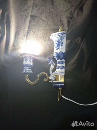 Лампа настольная, фарфор Гжель