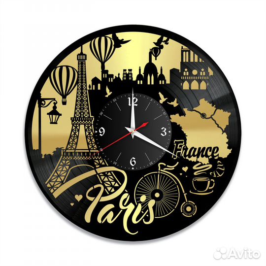 Город Париж, золото №6 часы из винила