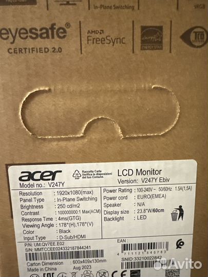 Новый Монитор Acer 24 дюйма 100 Гц