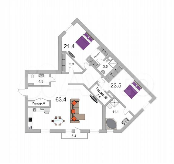 3-к. квартира, 138 м², 6/8 эт.