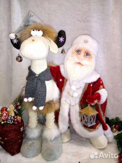 Дед Мороз и Лось интерьерные игрушки