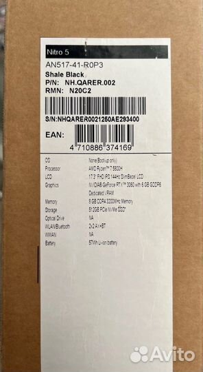 Acer 17.3 экран, R7-5800H, RTX3060, SSD 1Tb+500Gb