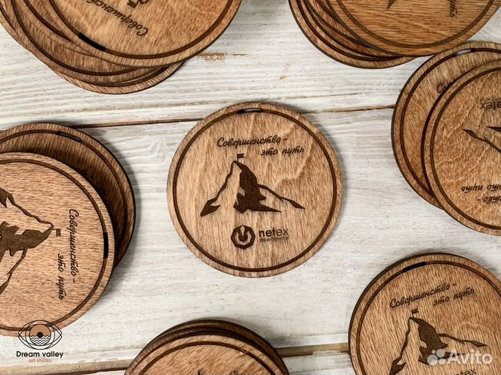 Деревянный костер бирдекель подстаканник с лого