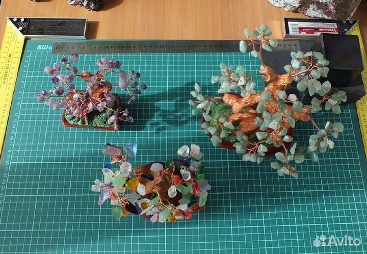 Дерево счастья из камня Нефрит Аметист Микс