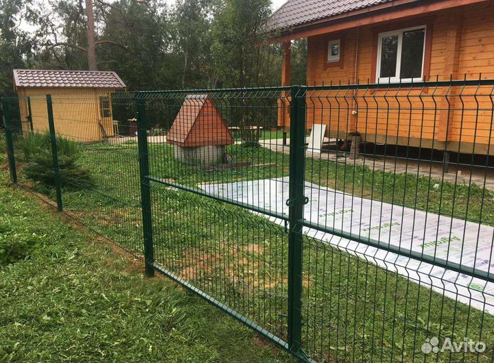 Монтаж забора Профлист Сетка 3Д Деревянный Сетка