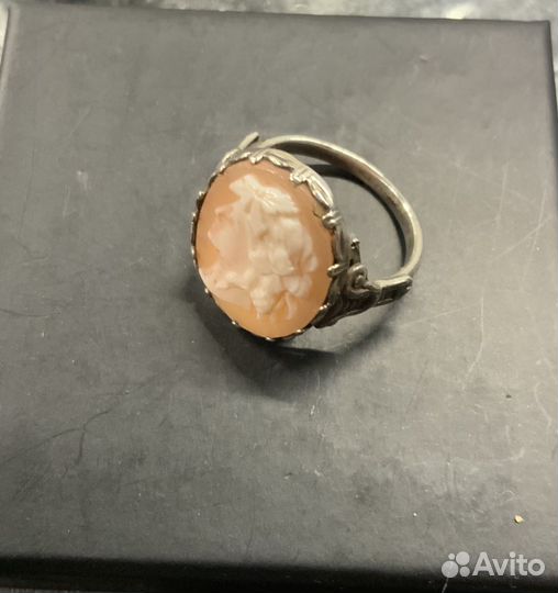 Кольцо серебро 875 голова камея раковина СССР