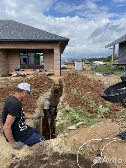 Септик траншеи земленые работы врезка, монтаж