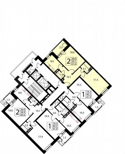 2-к. квартира, 61,6 м², 14/17 эт.