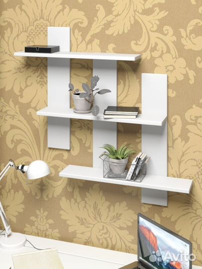 Полка настенная белая навесная для книг в гостиную