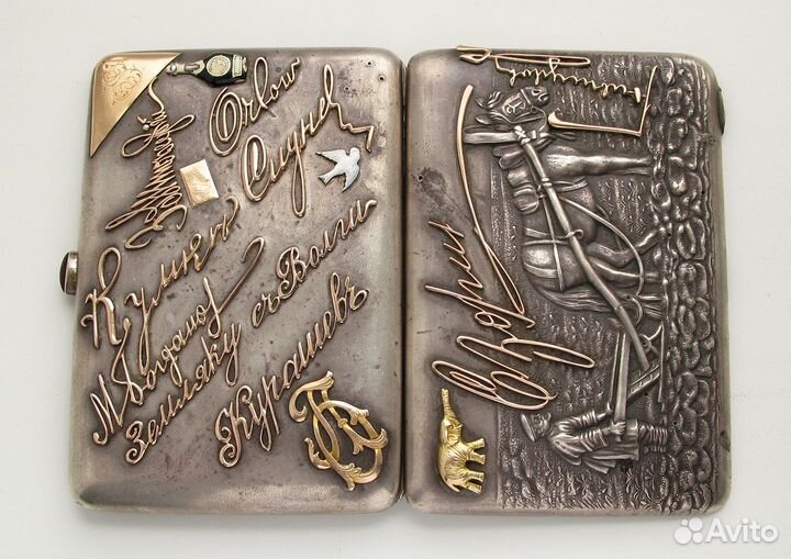 Портсигар, серебро 84 пробы, золото, эмаль, Москва