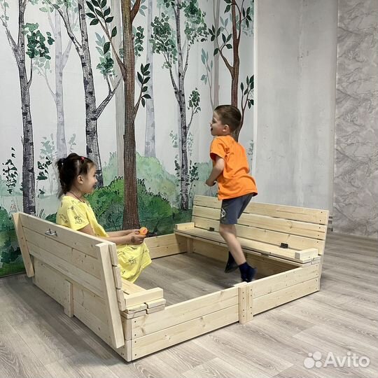 Детская песочница с крышкой, деревянная