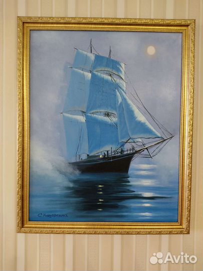 Картина маслом на холсте парусник ручная работа