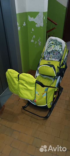 Детские санки коляска с колесами бу