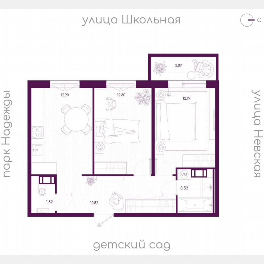 2-к. квартира, 54,8 м², 3/5 эт.