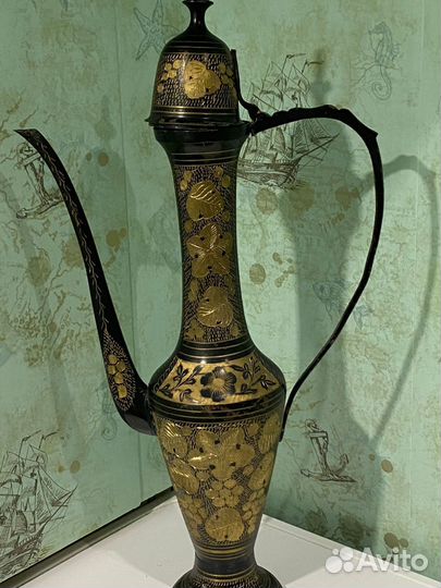 Кумган кувшин,латунь,старая индия 54см