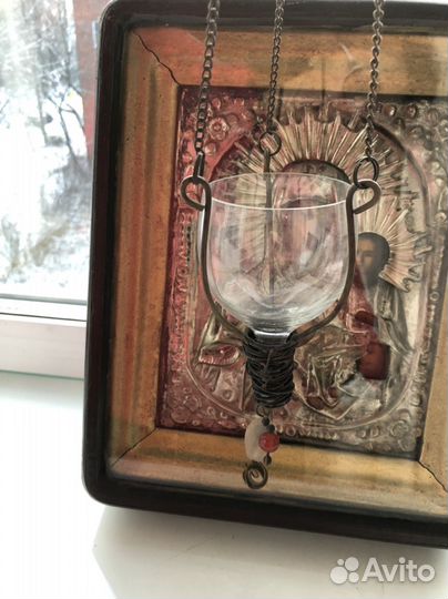 Антикварная лампада с подвесом для киота 19 век