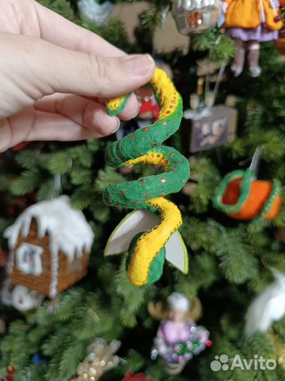 Ватные елочные игрушки, змея
