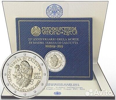 Монета 2 евро Ватикан 2022, Мать Тереза, UNC