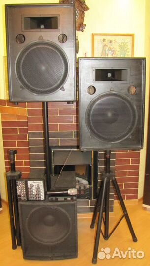 Колонки FA Саб 1702W Усилок Mixer Микрофон Стойки