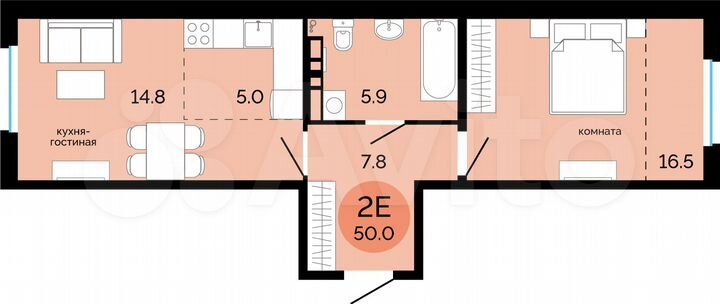 2-к. квартира, 50 м², 10/17 эт.