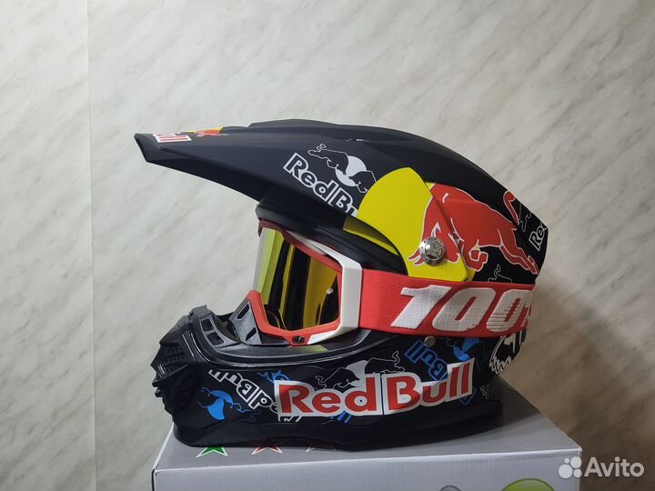 Мото Шлем RedBull кроссовый с Очками Новый матовый