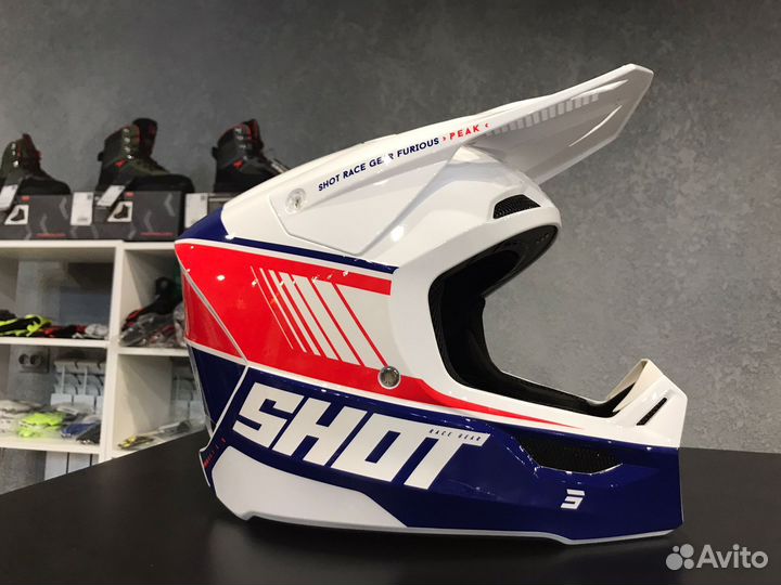 Шлем кроссовый shot furios peak (синий/белый/красн