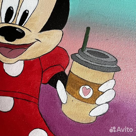 «Мини Маус с кофе» масло, холст на подрамнике