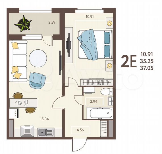 1-к. квартира, 37,1 м², 13/18 эт.