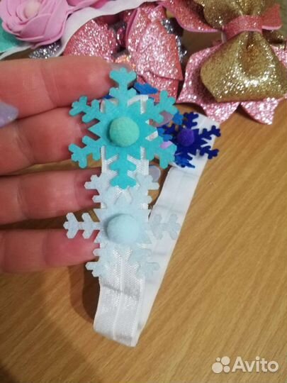 Повязка на голову для девочки. Снижинки. Фетр