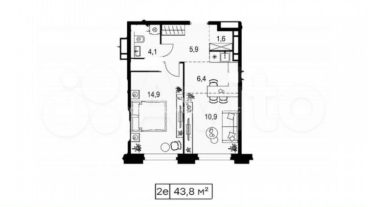 2-к. квартира, 43,8 м², 19/26 эт.