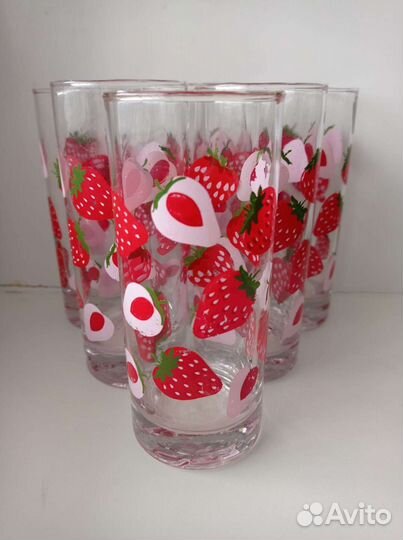 Набор стаканов клубника 6 штук - 230мл высокие