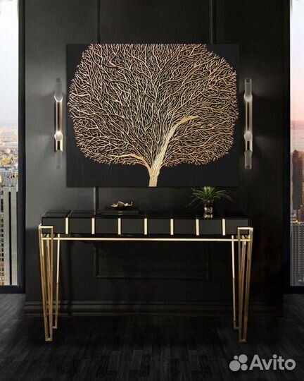 Золотая интерьерная картина Дерево