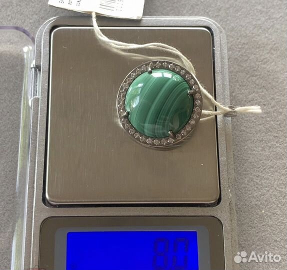 Брошь серебряная с малахитом 925пр. Новая