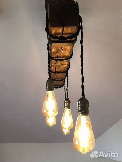 Люстра из бруса в стиле лофт, сосна, дуб