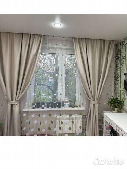 Шторы готовые, мрамор, рогожка блэкаут 3-4м