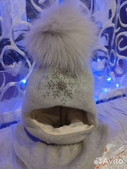 Шапка шлем зимняя для девочки