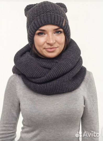 Шапка зимняя тёмно-серая с ушками