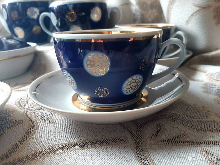 Чайный сервиз кобальт с золотом СССР Полонне