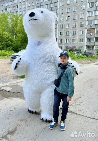 Поздравление от белого мишки, ростовая кукла