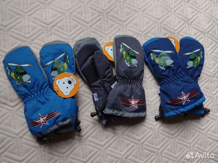 Новые зимние варежки 2-4 г с вертолётом мальчик