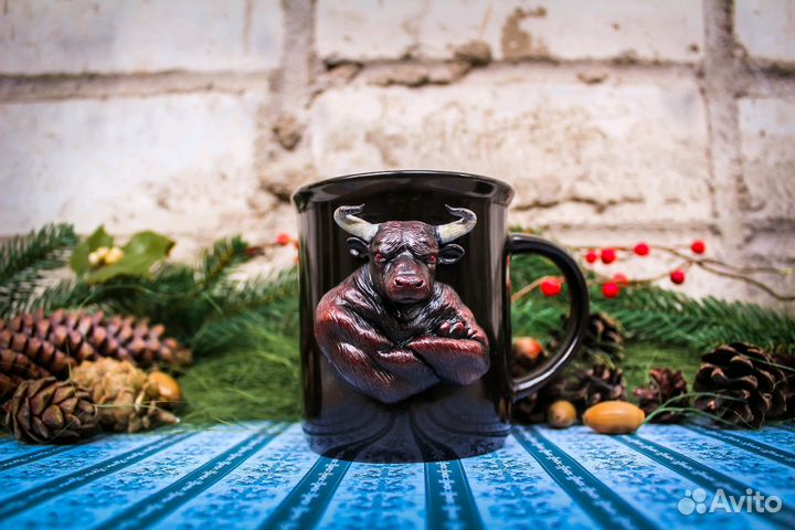 Декор кружки из полимерной глины. Минотавр