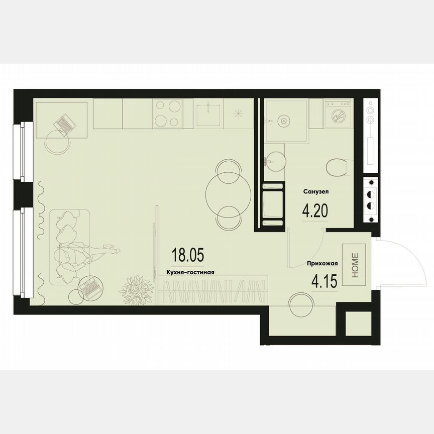 Квартира-студия, 26,4 м², 2/12 эт.